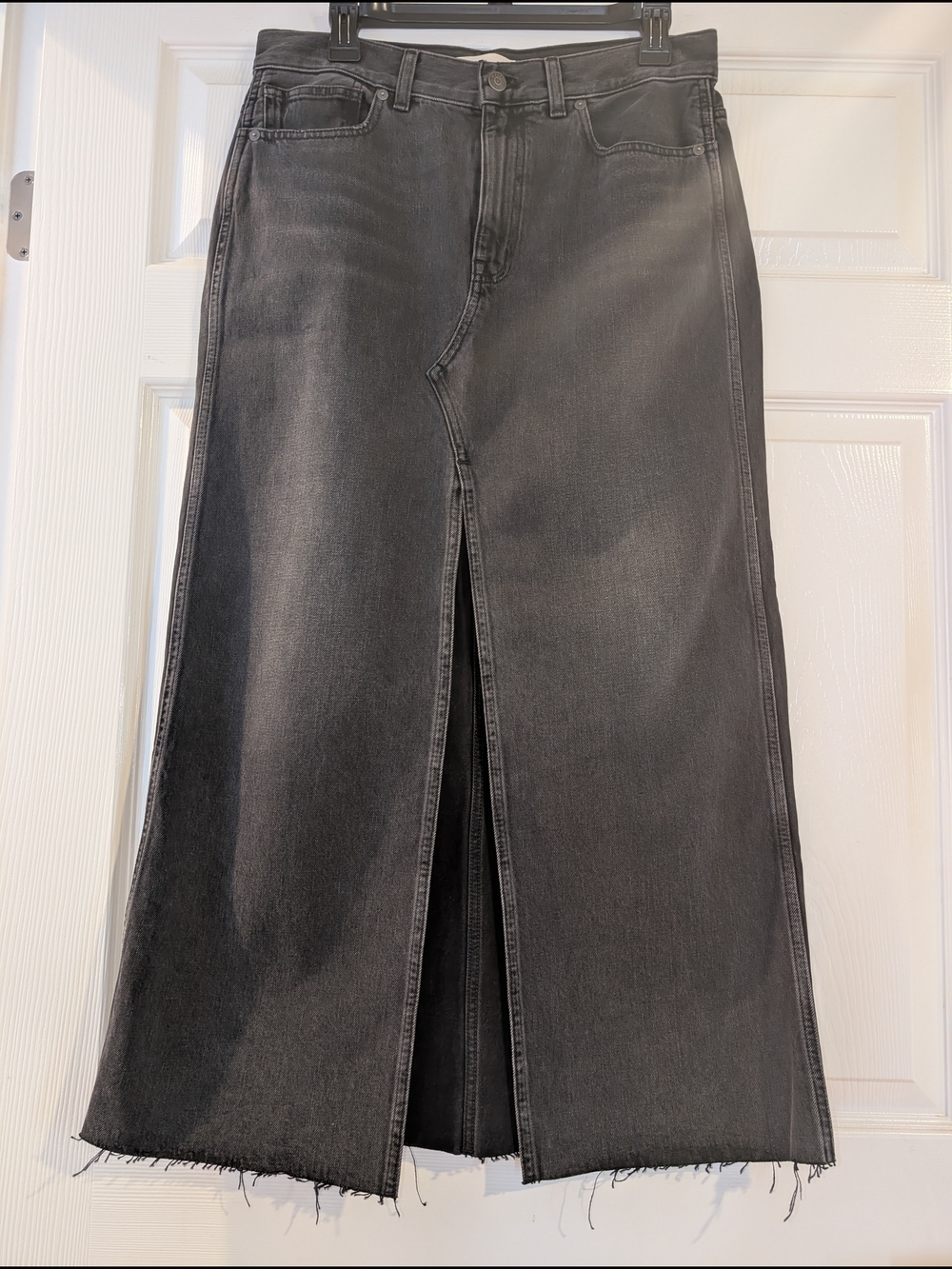 Madewell Black High-Waist Denim Maxi Skirt with Front Slit